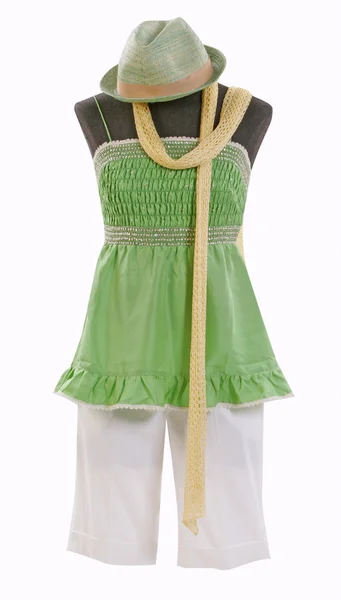绿色的裙子帽子皮带 — 图库照片