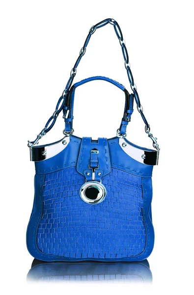 Kırpma yolları ile izole mavi süet çantası — Stok fotoğraf