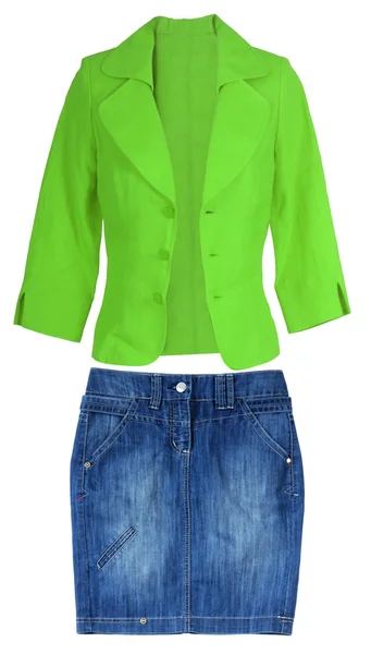 stock image Blue jeans skirt and green jacket