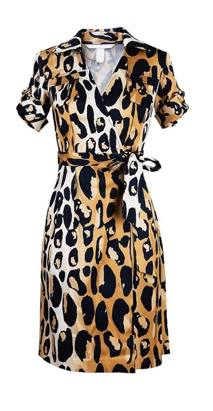 Пятнистая леопардовая женщина модное платье — стоковое фото