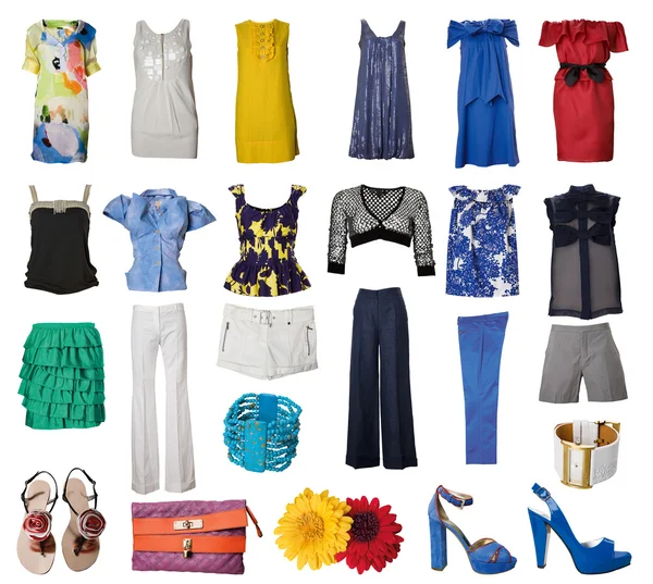 互联网和横幅的不同的衣服和配件的图标集合 — 图库照片