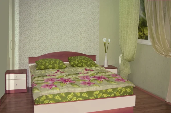 Yeşil yatak odası — Stok fotoğraf