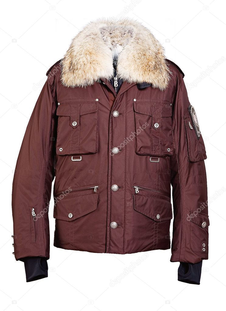 Brown leather jacket fur collar