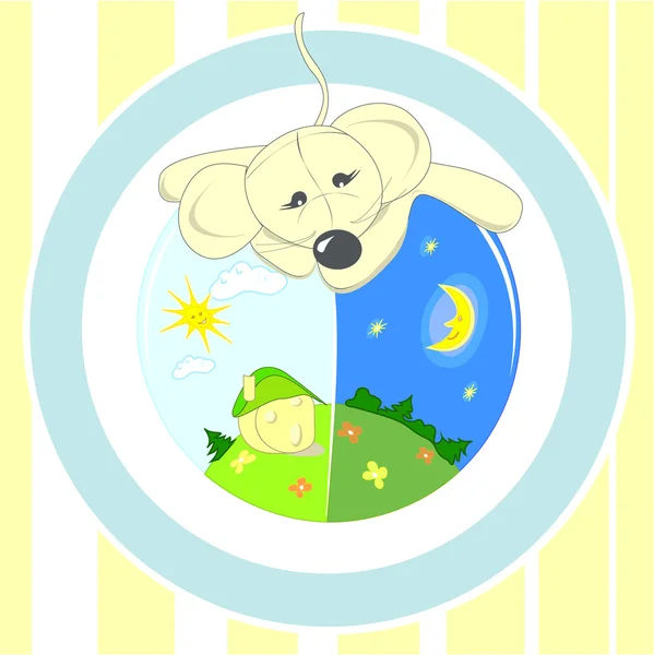 Baby-Illustration oder Kartentier mit Ball — Stockvektor