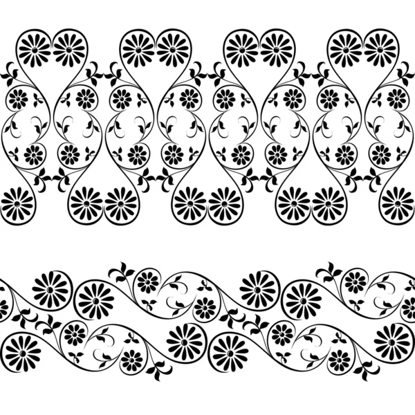 Boda, encaje, borde patrón sin costuras con elementos florales decorativos remolinos — Vector de stock