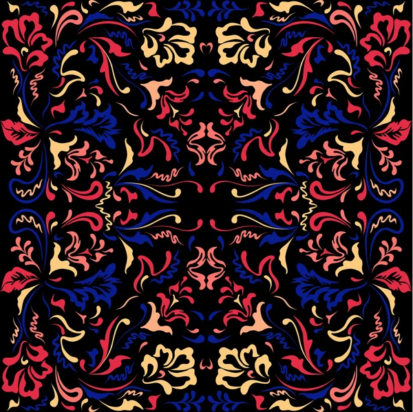 黒の背景に花柄のシームレスな色パターン — ストックベクタ