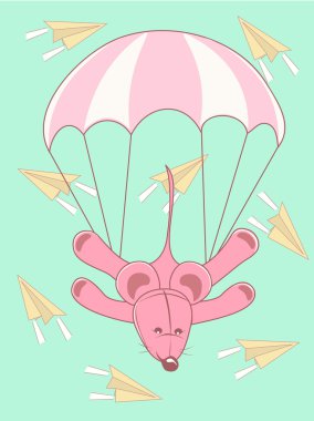 Baby card parachute jump. clipart