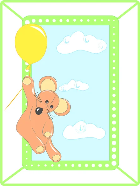 Cartão de saudação com animal e balão — Vetor de Stock