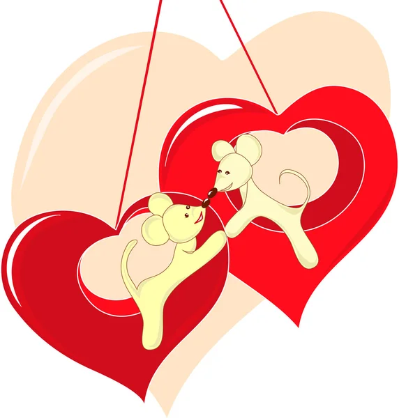 Valentine's Day card mouse with heart. — Stock Vector