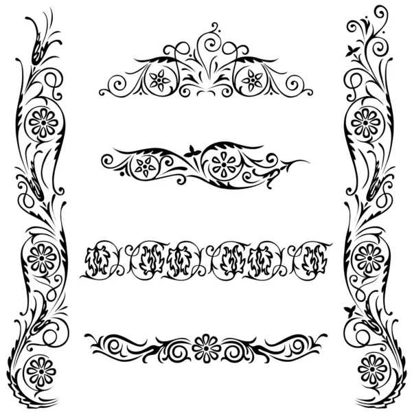 Conjunto de vetor caligráfico ornamento flor design, girando decorativo floral, elementos de plantas e decoração de página — Vetor de Stock