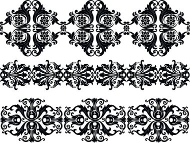 Vector straight tape set with floral motifs on a white background. Seamless tape trims for use with fabric projects, backgrounds or scrapbooking. clipart