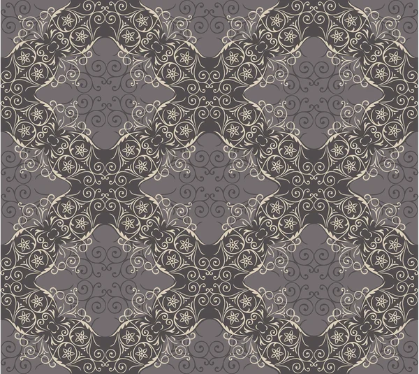 Seamless elegant lace pattern with swirling decorative floral elements . Gray background for design of gift packs, patterns fabric, wallpaper, web sites, etc. — Stock Vector