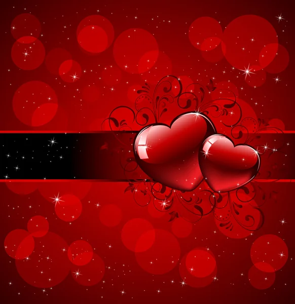 Corações com elementos ornamentados sobre fundo vermelho — Vetor de Stock