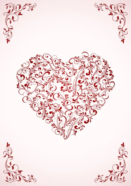 Tarjeta de San Valentín con corazón adornado — Vector de stock
