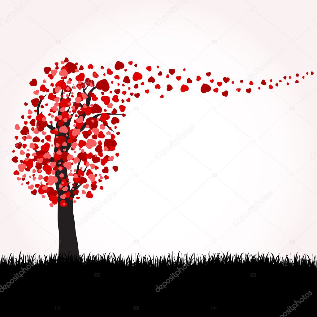 Love tree with hearts