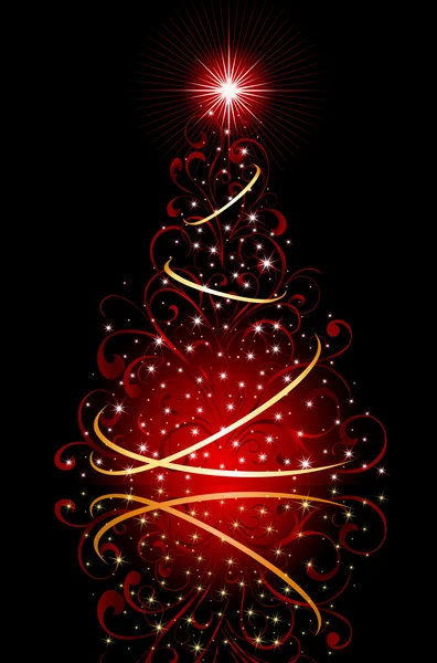 Vánoční stromeček s hvězdami na červeném pozadí — Stockový vektor