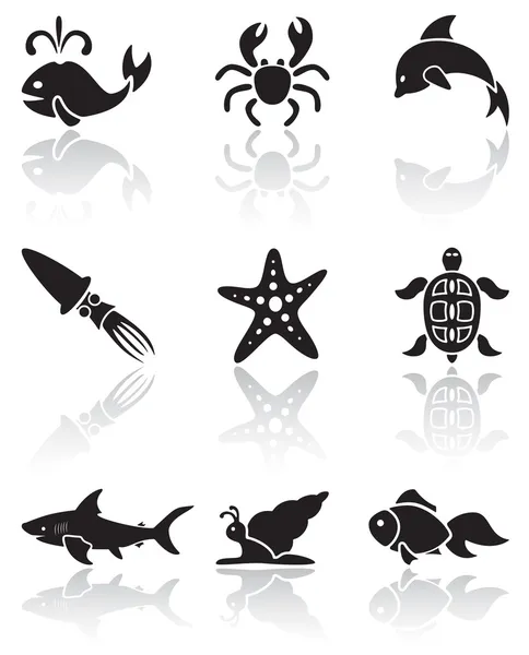 Moře zvířata ikony — Stockový vektor
