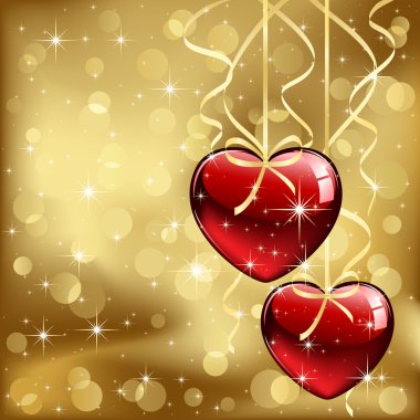 Two hearts on golden background clipart