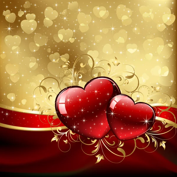 Valentines hearts on golden background — Stock Vector