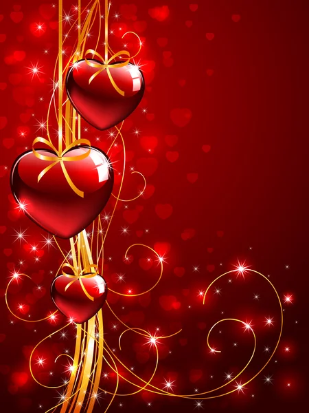 Valentines background with tree red Hearts — Stock Vector