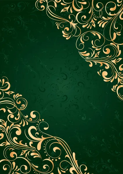 ゴールドの華やかなパターンを持つ緑の背景 — ストックベクタ