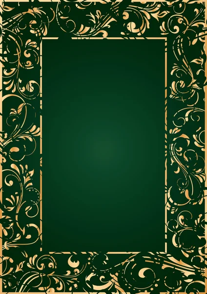 Guld grunge ram på grön bakgrund — Stock vektor