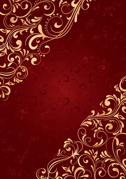 Sfondo rosso con motivo ornato in oro — Vettoriale Stock