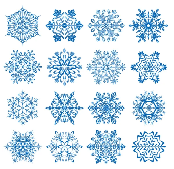 Sedici fiocchi di neve — Vettoriale Stock