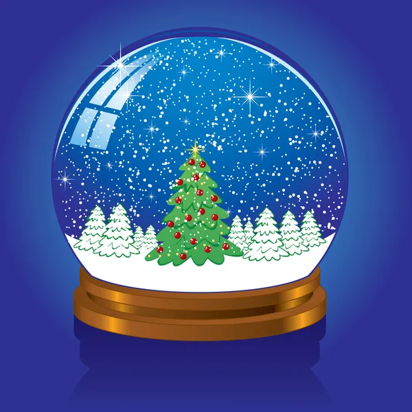 Globo de neve com árvore de Natal — Vetor de Stock