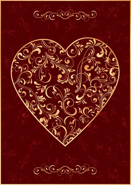 El Corazón de Oro sobre fondo rojo — Archivo Imágenes Vectoriales