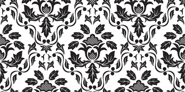 Negro patrón floral inconsútil — Archivo Imágenes Vectoriales