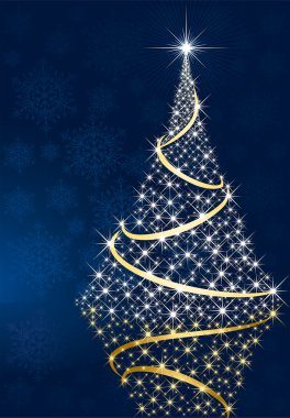 Shining Christmas tree and stars clipart