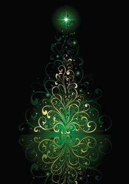 Christmas tree on green background clipart