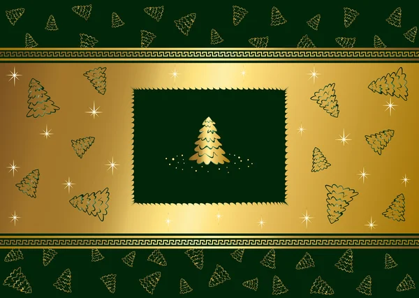 Fundo verde com estrelas e árvore de Natal — Vetor de Stock