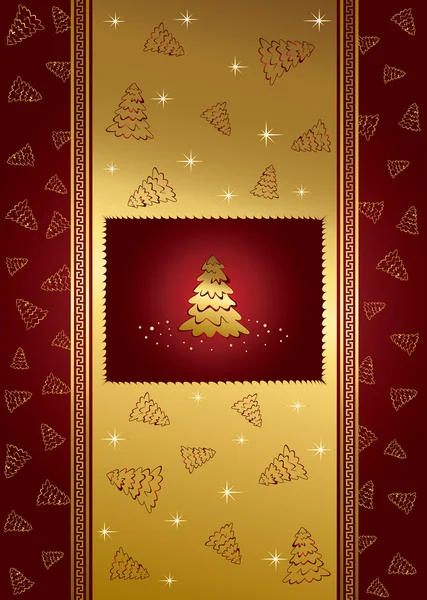 Kırmızı arka plan ile yıldızlar ve Noel ağacı — Stok Vektör