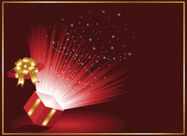 Magic Gift box on red background clipart