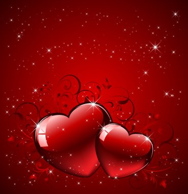 Hearts on red background clipart