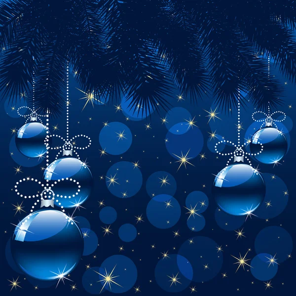 Jul bakgrund med blå bollar — Stock vektor