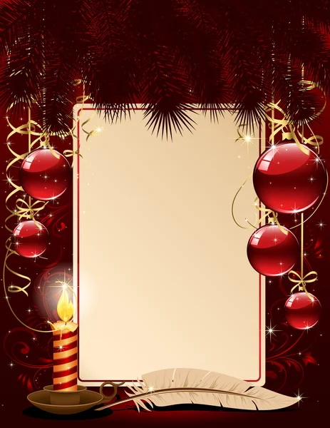 Fond de Noël avec bougie et boules — Image vectorielle