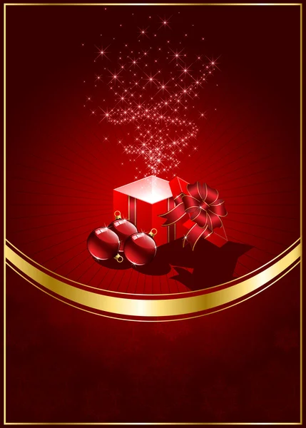 Подарочная коробка на красном фоне с рождественским мячом — стоковый вектор