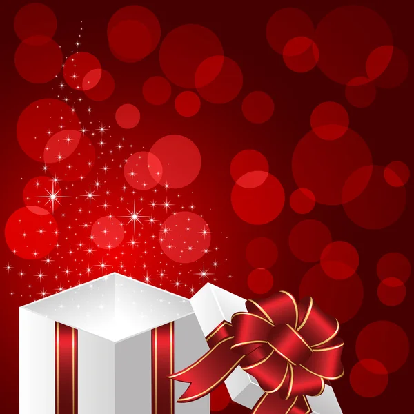 Geschenkbox auf rotem Hintergrund mit Sternen — Stockvektor