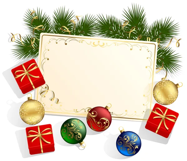 Biglietto natalizio con confezioni regalo — Vettoriale Stock