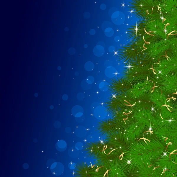 Mavi arka plan bulanık ışıkları ile Noel ağacı — Stok Vektör