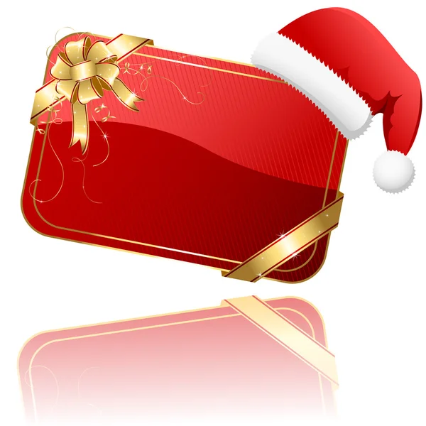 Κόκκινη Χριστουγεννιάτικη κάρτα με καπέλο santa — Διανυσματικό Αρχείο