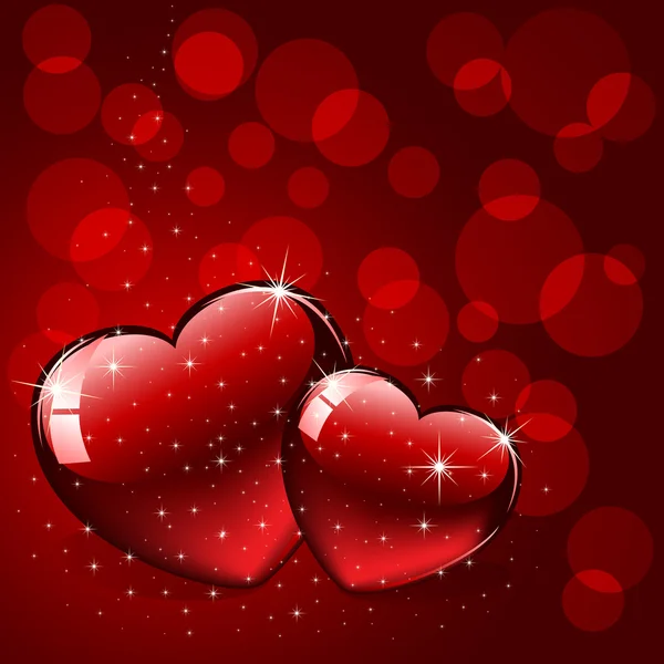 Два сердца на красном фоне — стоковый вектор