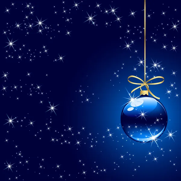 Fondo de invierno con bola de Navidad azul — Vector de stock