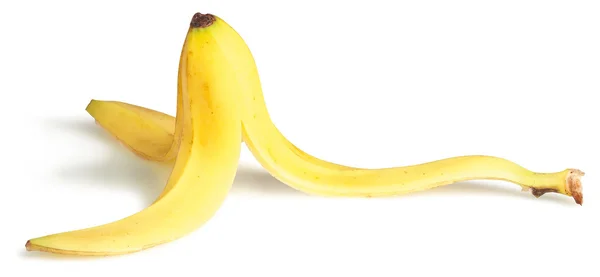Pele de banana escorregadia isolada em branco com caminho de recorte Imagens De Bancos De Imagens