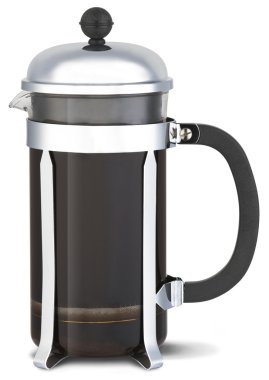 Chrome cafetiere with coffee with clipping path clipart
