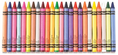 Row of colorful childrens crayons with clipping path clipart