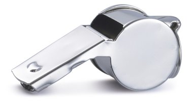 Silver sports whistle isolated on a white background clipart